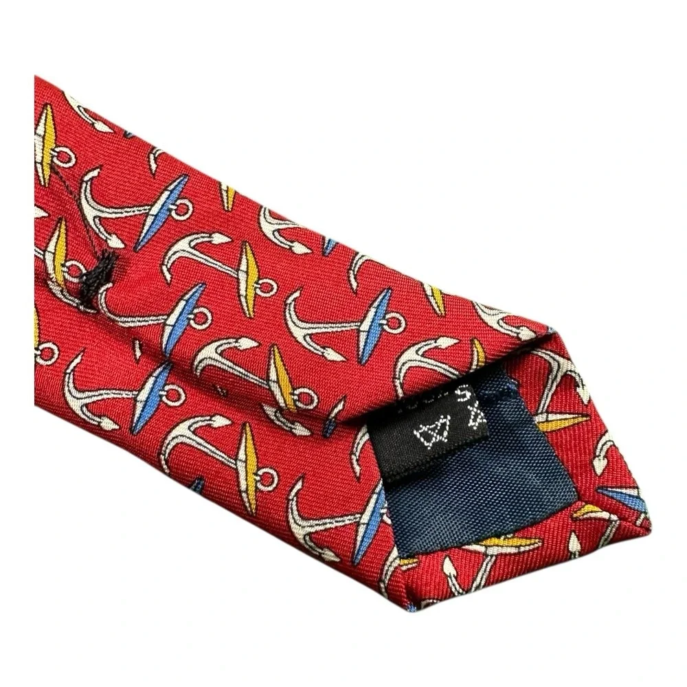 Salvatore Ferragamo Red Anchor AOP Pure Silk Men's Tie 3.5 Inch‎ Width NWT